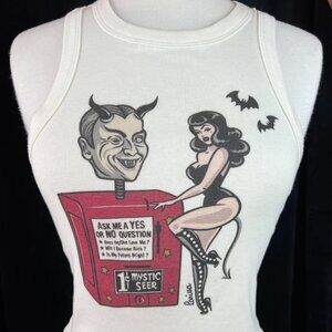 Mischief Made Devil's Fortune Rib Racer Tank Top in Natural Medium Twilight Zone